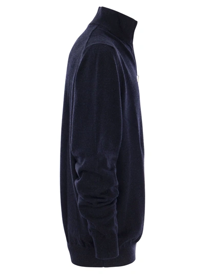 Fedeli Favonio - Zip Turtleneck Sweater In Cashmere In Blue