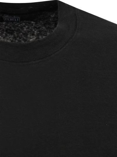 Fedeli Ribbed Hem Short Sleeves Textured Pattern In Black