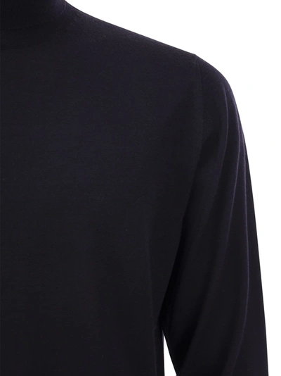 Fedeli Man Navy Blue Turtleneck Cashmere And Silk Pullover