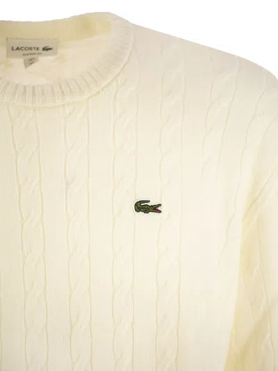 Shop Lacoste Plaited Wool Crew Neck Sweater