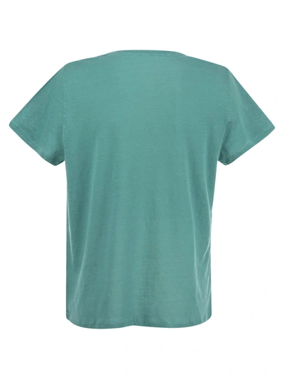 Shop Majestic Crew Neck T Shirt In Linen And Short Sleeve