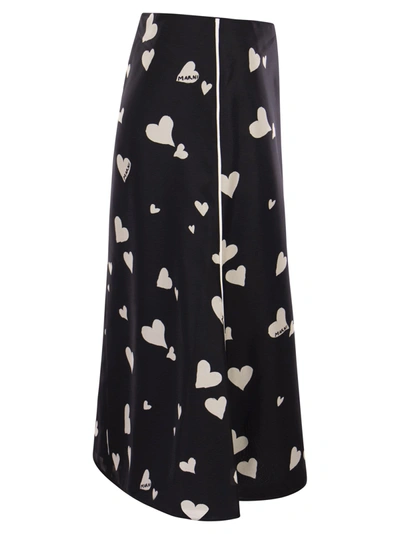 Shop Marni Bunch Of Hearts Print Silk Flared Skirt