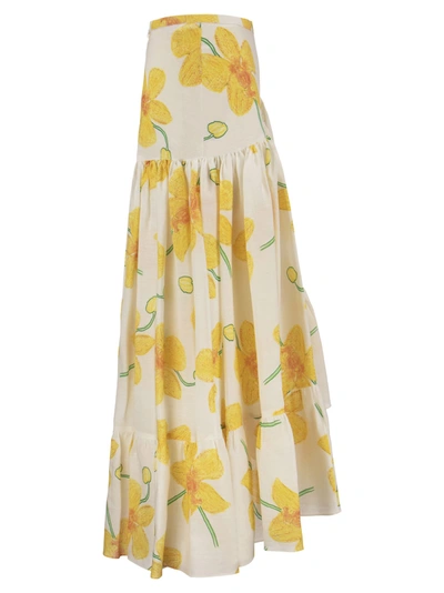 Shop Marni Ramie Skirt With Orchid Print