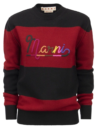 Shop Marni Shetland Wool Sweater With Embroidered Logo
