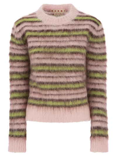 Shop Marni Striped Mohair And Wool Pullover