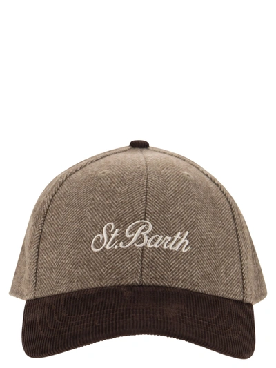 Shop Mc2 Saint Barth Baseball Cap In Herringbone Fabric With Embroidery