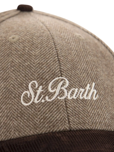 Shop Mc2 Saint Barth Baseball Cap In Herringbone Fabric With Embroidery