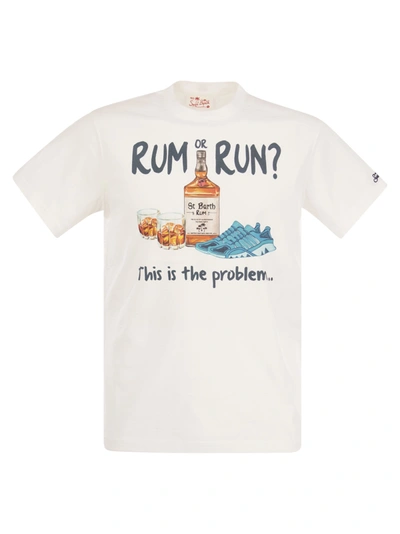 Shop Mc2 Saint Barth Cotton T Shirt With Rum Or Run Print