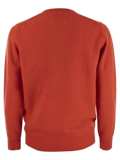 Mc2 Saint Barth Man Crewneck Orange Sweater With St. Barth Embroidery
