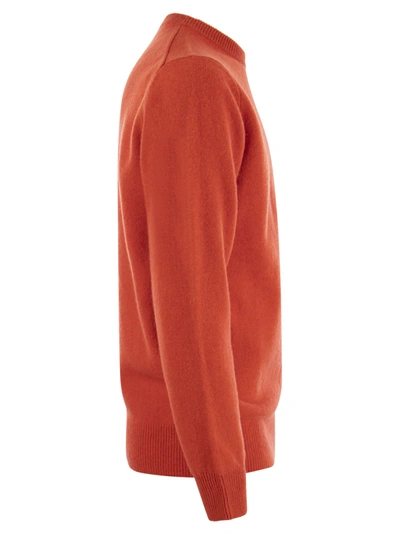 Mc2 Saint Barth Man Crewneck Orange Sweater With St. Barth Embroidery