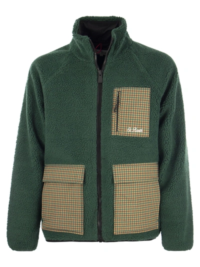 Shop Mc2 Saint Barth Sherpa Jacket With Plaid Patch Pockets
