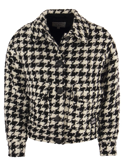 Mc2 Saint Barth Woman Cropped Overshirt With Pied De Poul Print