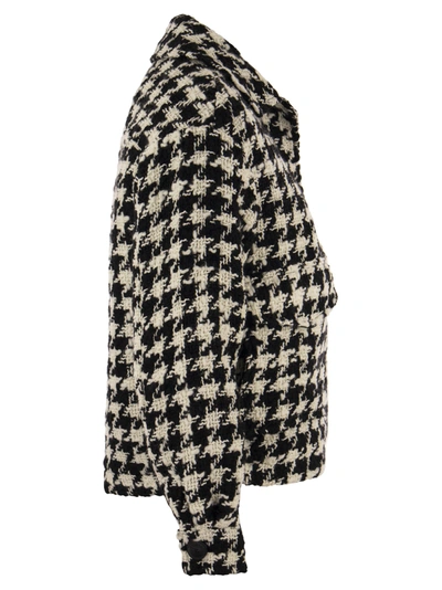 Mc2 Saint Barth Woman Cropped Overshirt With Pied De Poul Print