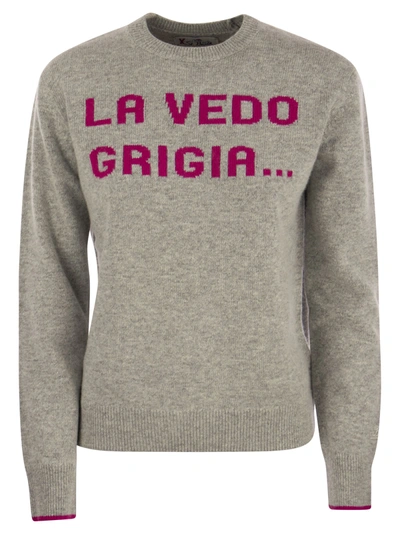 Shop Mc2 Saint Barth Wool And Cashmere Blend Jumper With La Vedo Grigia Embroidery