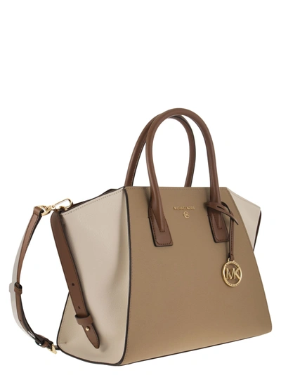 Shop Michael Kors Avril Colour Block Grained Leather Handbag With Zip