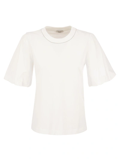 Shop Peserico Crew Neck T Shirt With Balloon Sleeves