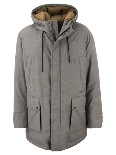Shop Peserico Long Down Jacket In Soft Technical Pure Wool Flannel