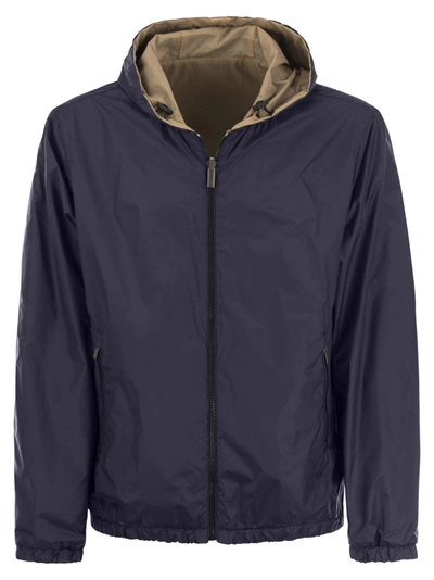 Peserico Men's Reversible Jacket With Hood In Blue