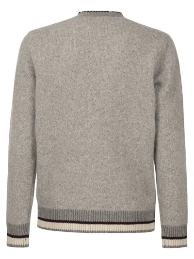 Shop Peserico Round Neck Sweater In Wool Silk And Cashmere Boucle' Patterned Yarn