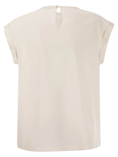 Shop Peserico Top In Precious Silk Crepe De Chine With Watery Embroidery