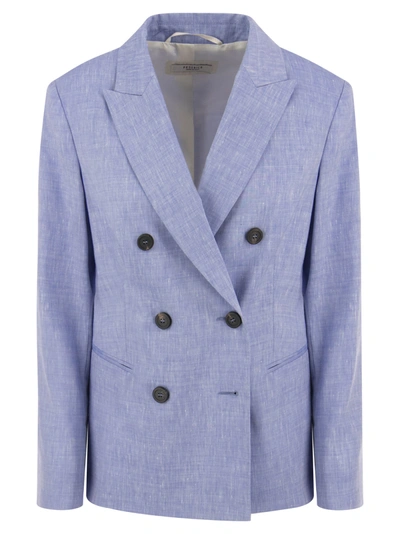 Shop Peserico Wool And Linen Canvas Double Breasted Blazer