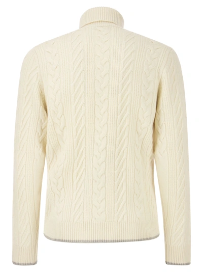 Shop Peserico Wool And Cashmere Cable Knit Turtleneck Sweater