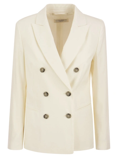 Shop Peserico Wool And Linen Canvas Double Breasted Blazer