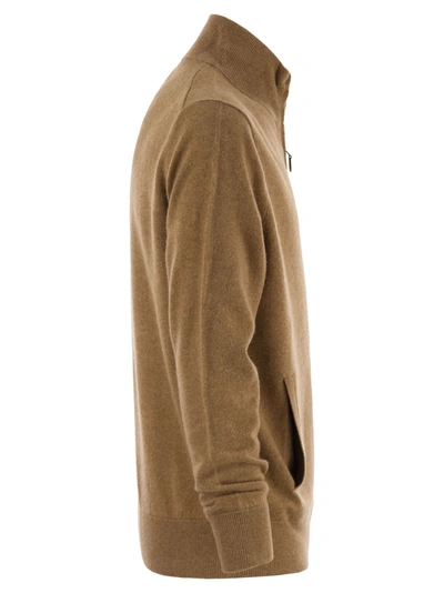 Shop Polo Ralph Lauren Wool Sweater With Zip In Brown