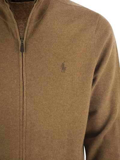 Shop Polo Ralph Lauren Wool Sweater With Zip In Brown
