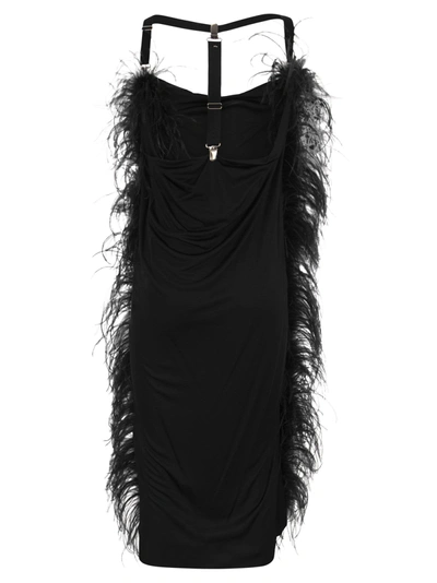 Shop Sportmax Ussita Shiny Jersey Dress With Feather Boa