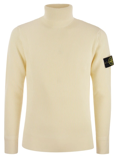 Shop Stone Island Ribbed Turtleneck Sweater In Wool