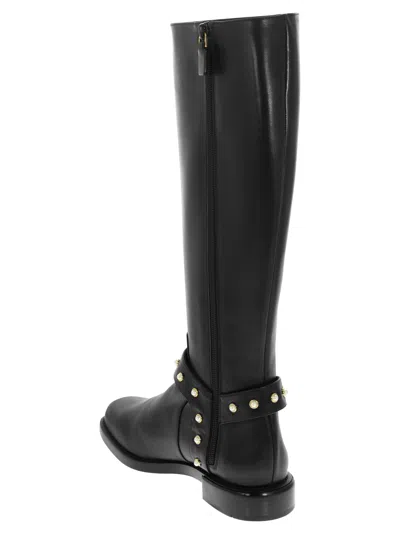 Shop Stuart Weitzman Pearl Moto Leather Boot With Pearls
