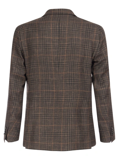 Shop Tagliatore Wool, Silk And Linen Jacket With Tartan Pattern