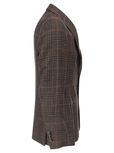Shop Tagliatore Wool, Silk And Linen Jacket With Tartan Pattern