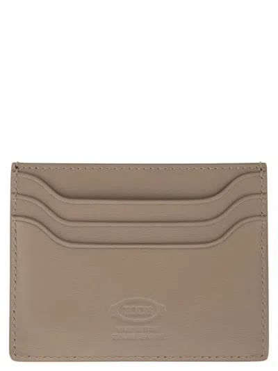 Tod's Leather Card Holder With Logo In Neutral