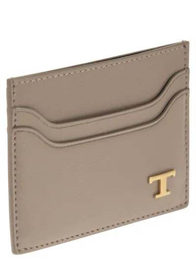 Tod's Leather Card Holder With Logo In Neutral
