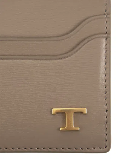 Tod's Leather Card Holder With Logo In Neutral