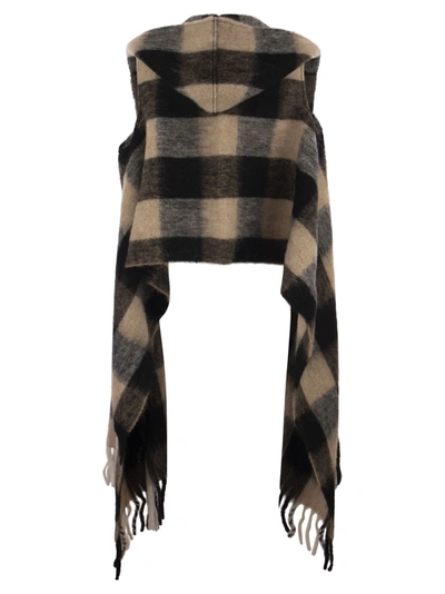 Shop Woolrich Hooded Scarf With Checked Pattern