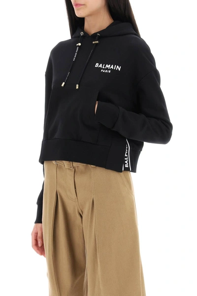Shop Balmain Cropped Sweatshirt With Flocked Logo Print Women In Black
