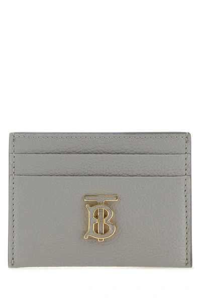 Shop Burberry Woman Grey Leather Tb Card Holder In Gray