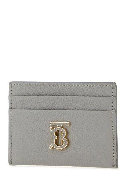 Shop Burberry Woman Grey Leather Tb Card Holder In Gray