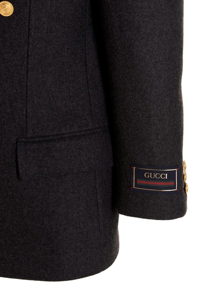Shop Gucci Men Cashmere Wool Double Breast Blazer Jacket In Black