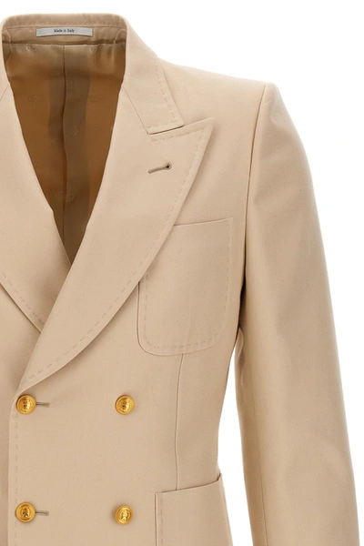 Shop Gucci Men Cotton Double Breast Blazer Jacket In Cream