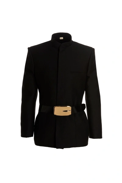 Shop Gucci Men Mandarin Collar Blazer Jacket In Black