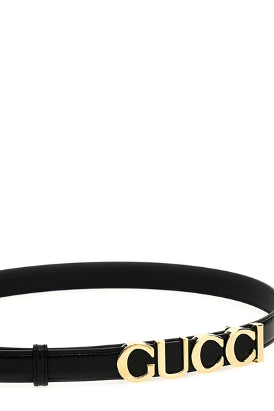 Gucci Women Logo-buckle Leather Thin Belt In Black