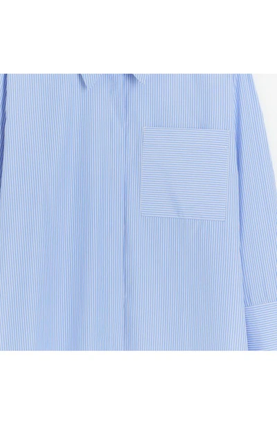 Shop River Island Pinstripe Oversize Side Tie Button-up Shirt In Blue