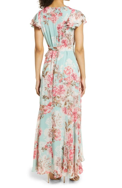 Shop Eliza J Floral Flutter Sleeve Dress In Mint Multi