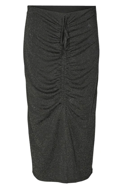 Shop Vero Moda Kanva Sparkle Ruched Skirt In Black Detailsilver Lurex