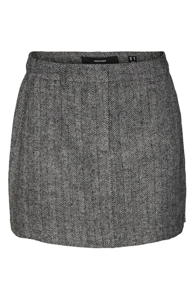 Shop Vero Moda Lizzie Herringbone Miniskirt In Dark Grey Melange Herringbone
