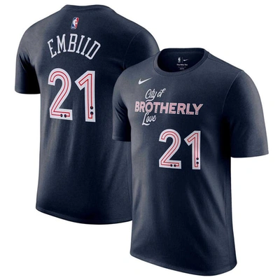Shop Nike Joel Embiid Navy Philadelphia 76ers 2023/24 City Edition Name & Number T-shirt